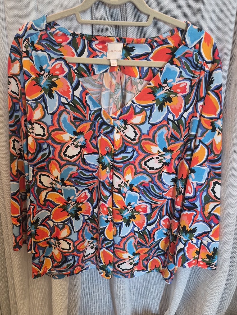 Zac & Rachel Multicolor Floral V-Neck 3/4 Sleeve Blouse